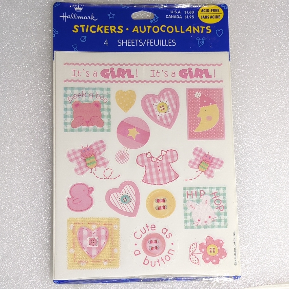 🩵2/$10🩵Hallmark It's A Girl! Pink and Yellow Baby Girl Sticker Set - Sealed